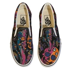Vans Trippy Drip Colorful Skull Mushroom Print Slip-On Shoes Size 7